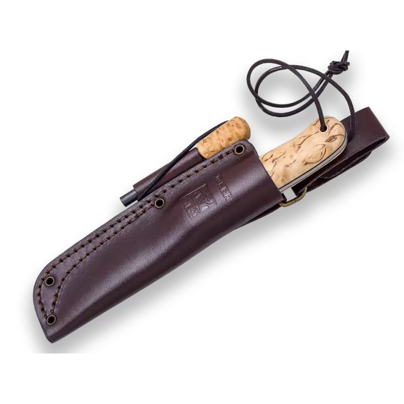 Cuchillo Bushcraft y Supervivencia Joker Trampero Scandi en Abedul Rizado con Ferrocerio