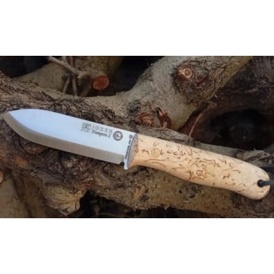 Cuchillo Bushcraft y Supervivencia Joker Trampero Scandi en Abedul Rizado con Ferrocerio