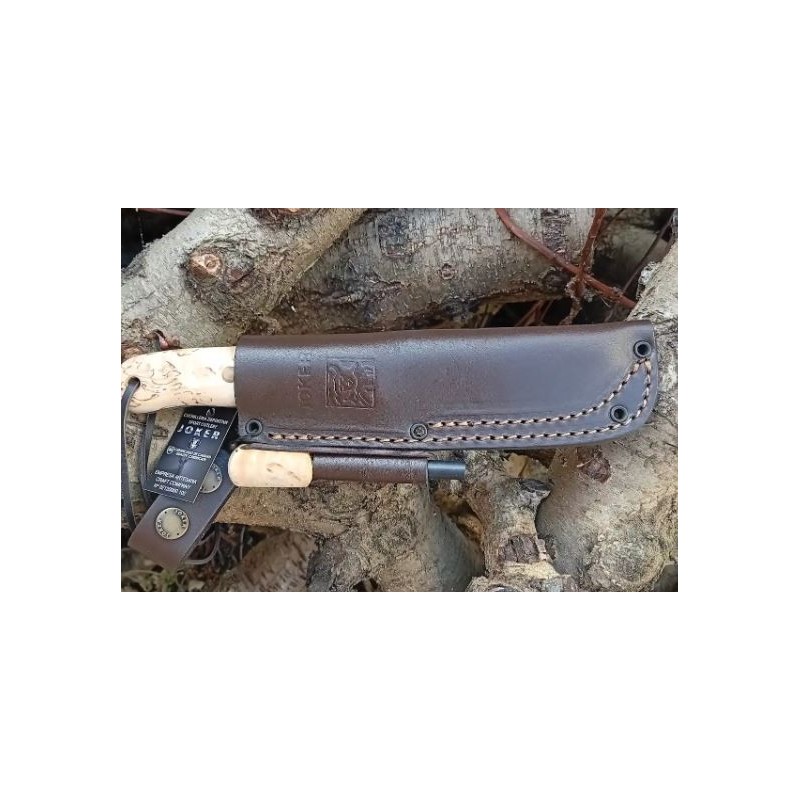 Cuchillo Bushcraft y Supervivencia Joker Trampero Scandi en Abedul Rizado con Ferrocerio